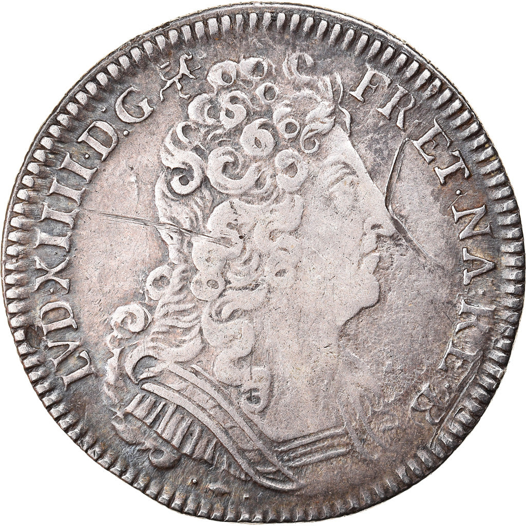 França, Louis XIV, 1/4 Ecu aux 3 couronnes, 1711, Pau, Prata, EF(40-45)