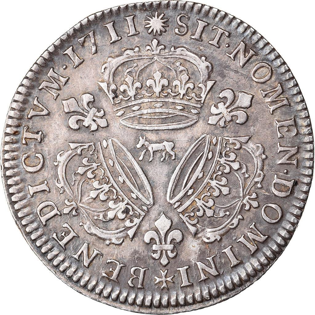 França, Louis XIV, 1/4 Ecu aux 3 couronnes, 1711, Pau, Prata, EF(40-45)
