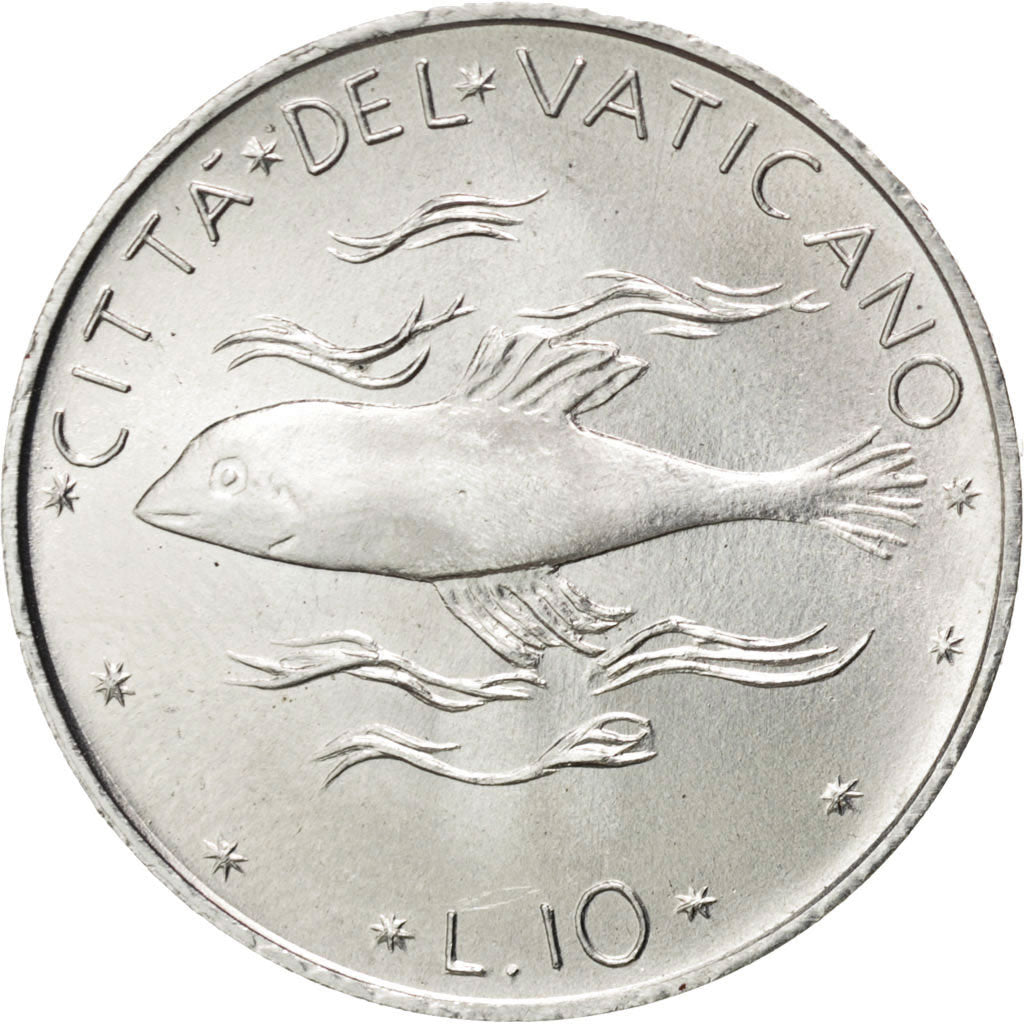 Coin, VATICAN CITY, Paul VI, 10 Lire, 1970, MS(63), Aluminum, KM:119