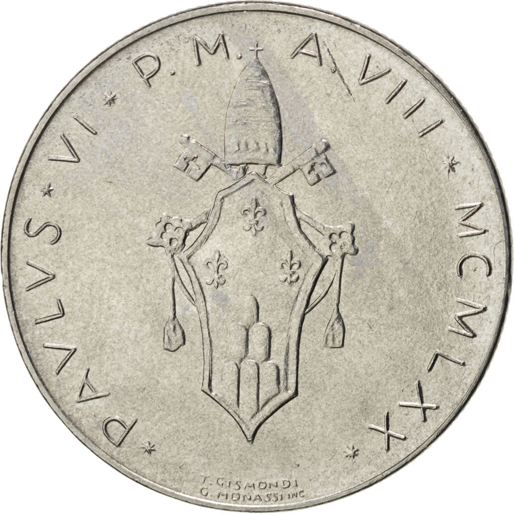 Coin, VATICAN CITY, Paul VI, 50 Lire, 1970, MS(63), Stainless Steel, KM:121