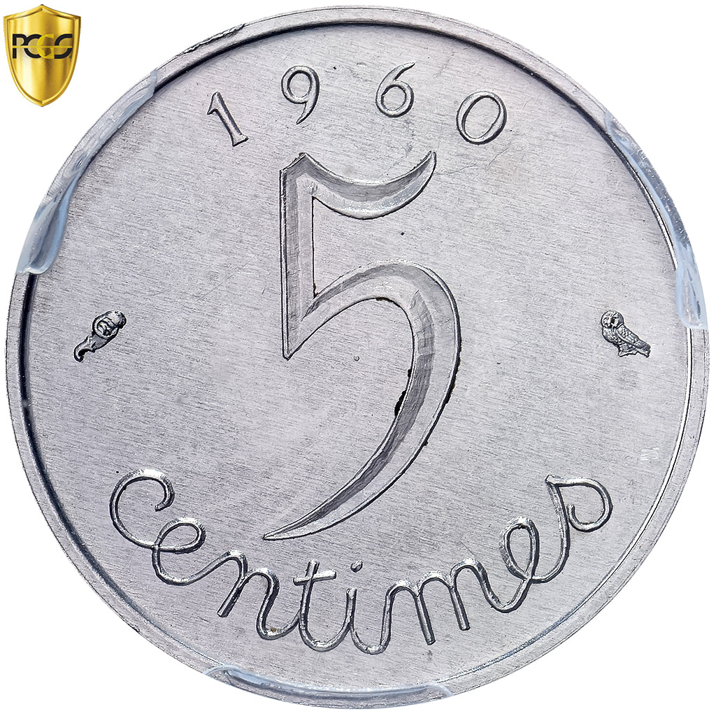 Francja, 5 Centimes, Épi, 1960, Paris, Pré-série, Stal nierdzewna, PCGS