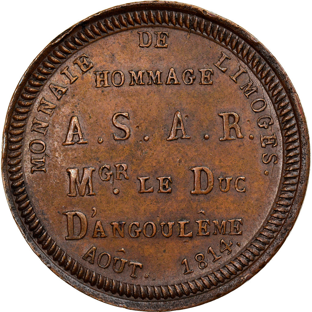 Moneta, Francia, Visite du Duc d'Angoulême, Module de 10 Centimes, 1814