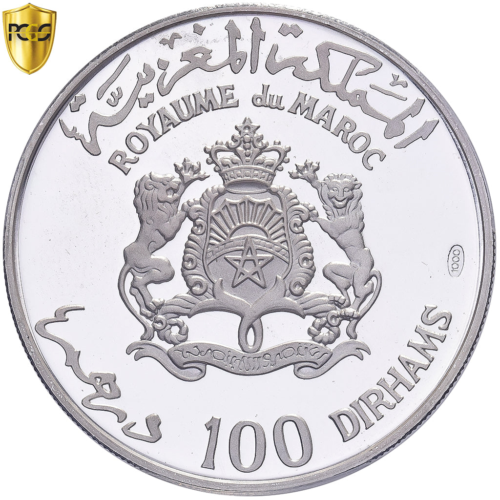 Marruecos, Hassan II, 100 Dirhams, 1970, Pattern, Plata, PCGS, SP66DCAM