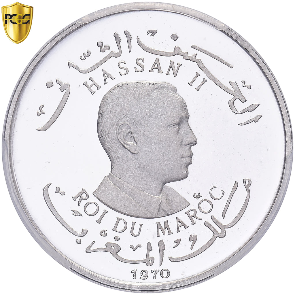 Maroko, Hassan II, 50 Dirhams, 1970, Proof, Srebro, PCGS, SP67DCAM, KM:Manque