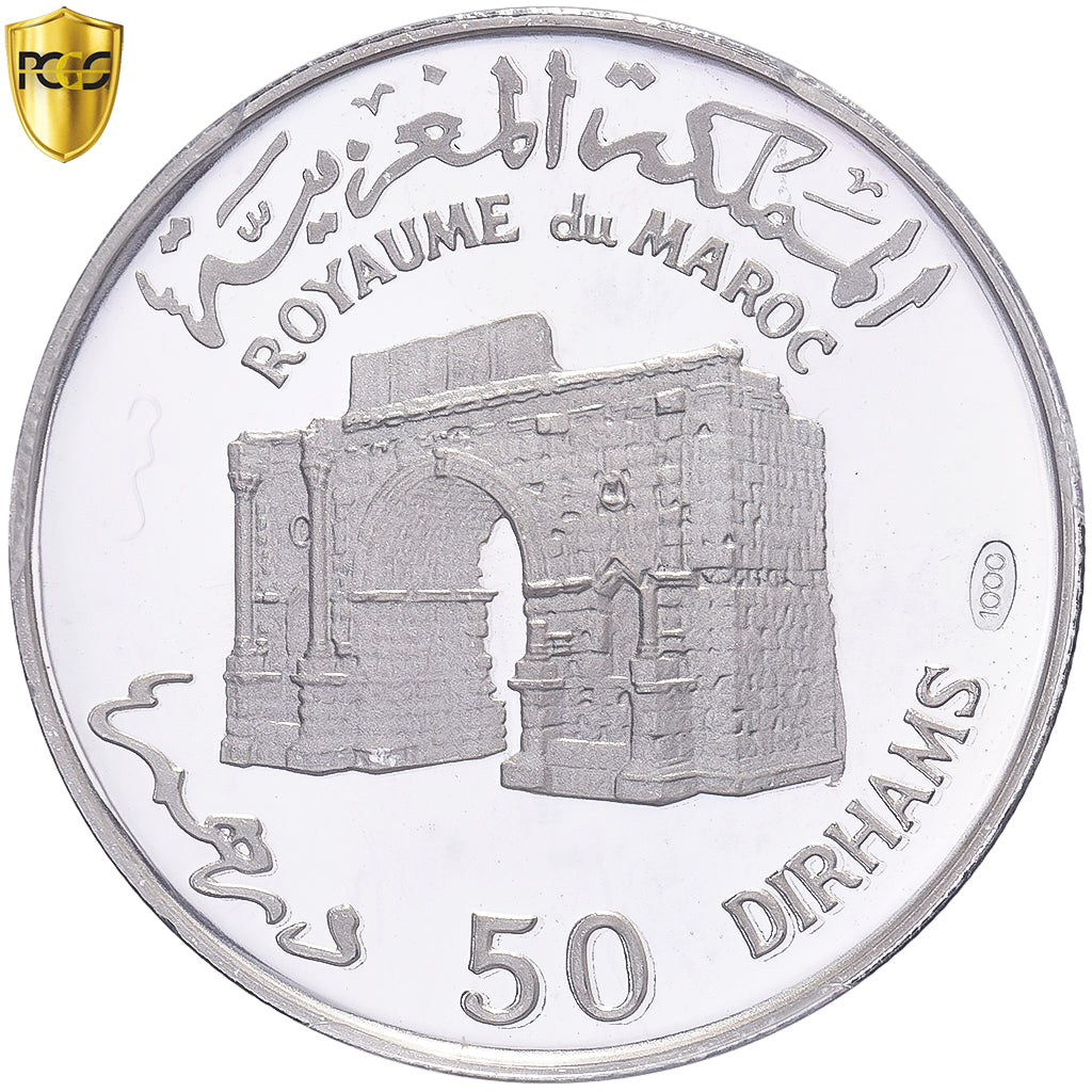 Maroko, Hassan II, 50 Dirhams, 1970, Proof, Srebro, PCGS, SP67DCAM, KM:Manque