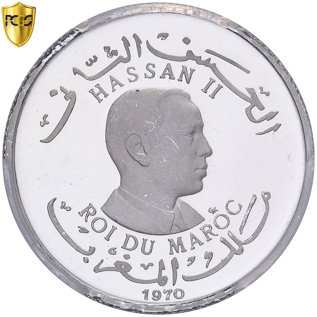 Maroko, Hassan II, 20 Dirhams, 1970, Proof, Srebro, PCGS, SP67DCAM, KM:Manque
