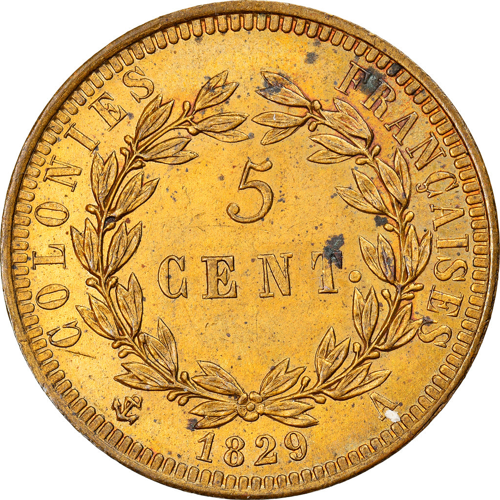 Münze, Französische Kolonien, Charles X, 5 Centimes, 1829, Paris, VZ+, Bronze