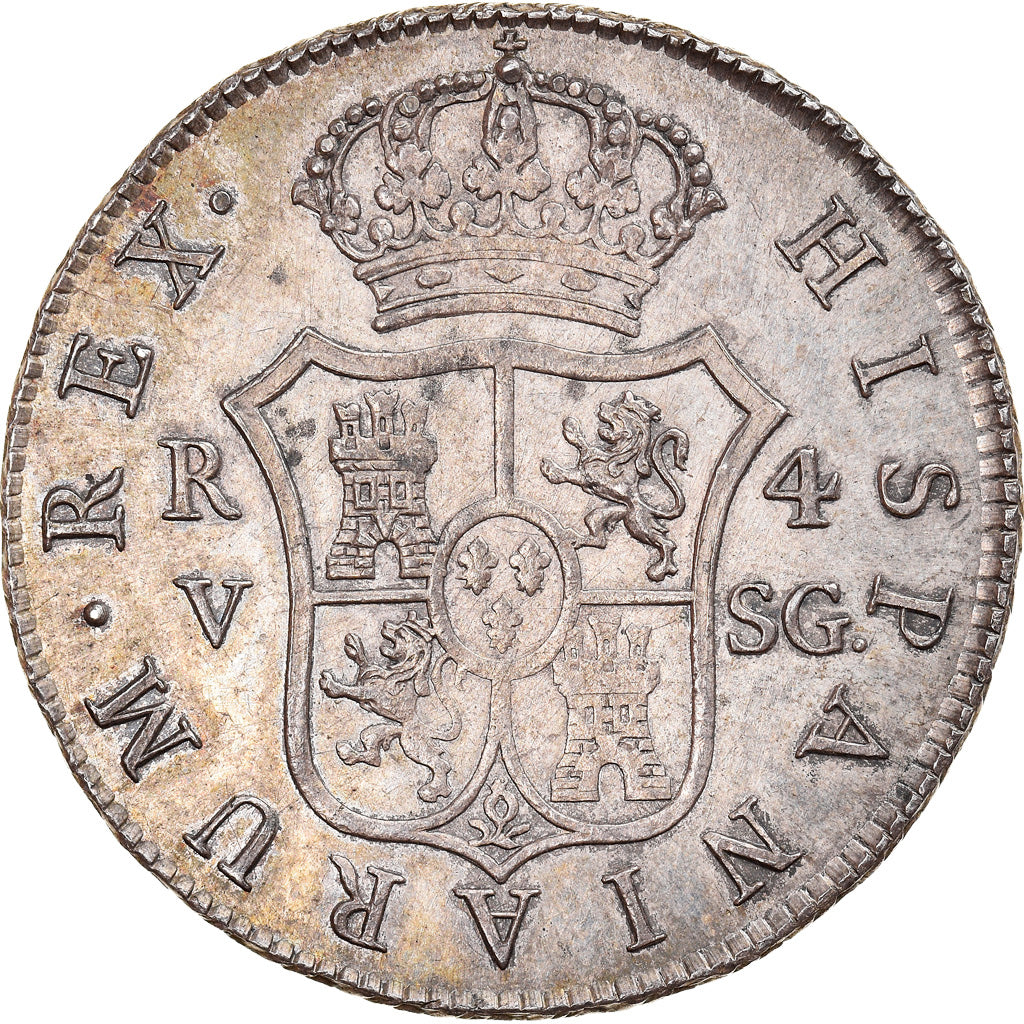 Moeda, Espanha, Ferdinand VII, 4 Réales, 1810, Valencia, MS(60-62), Prata