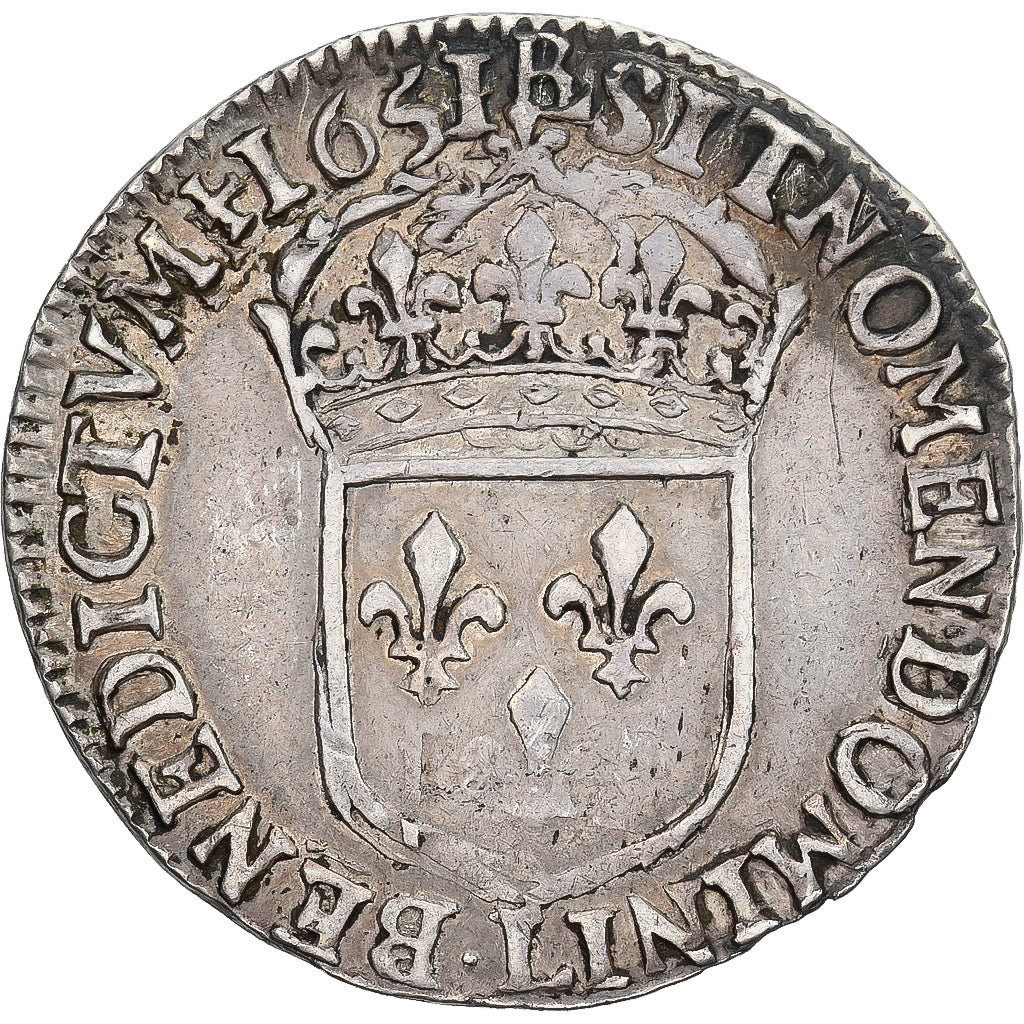 Coin, France, Louis XIV, 1/4 Écu à la mèche longue, 1/4 Ecu, 1651, Bayonne