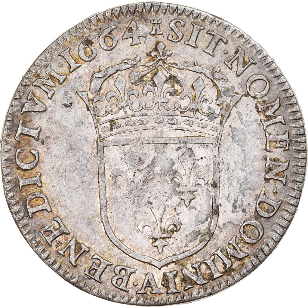 France, Louis XIV, 1/4 Ecu au buste juvénile, 1664, Paris, Argent, TTB