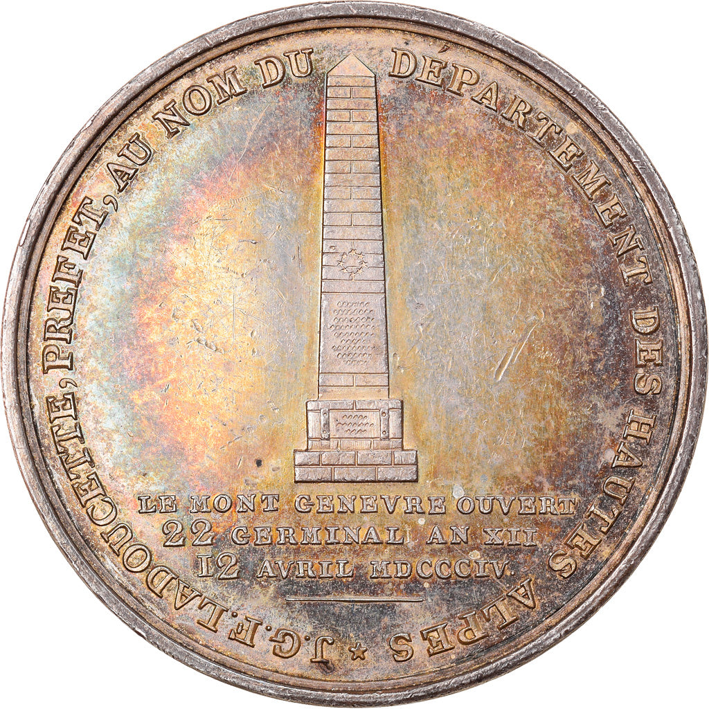 France, Médaille, Napoleon Bonaparte, Ouverture du Mont Genevre, 1804, Argent