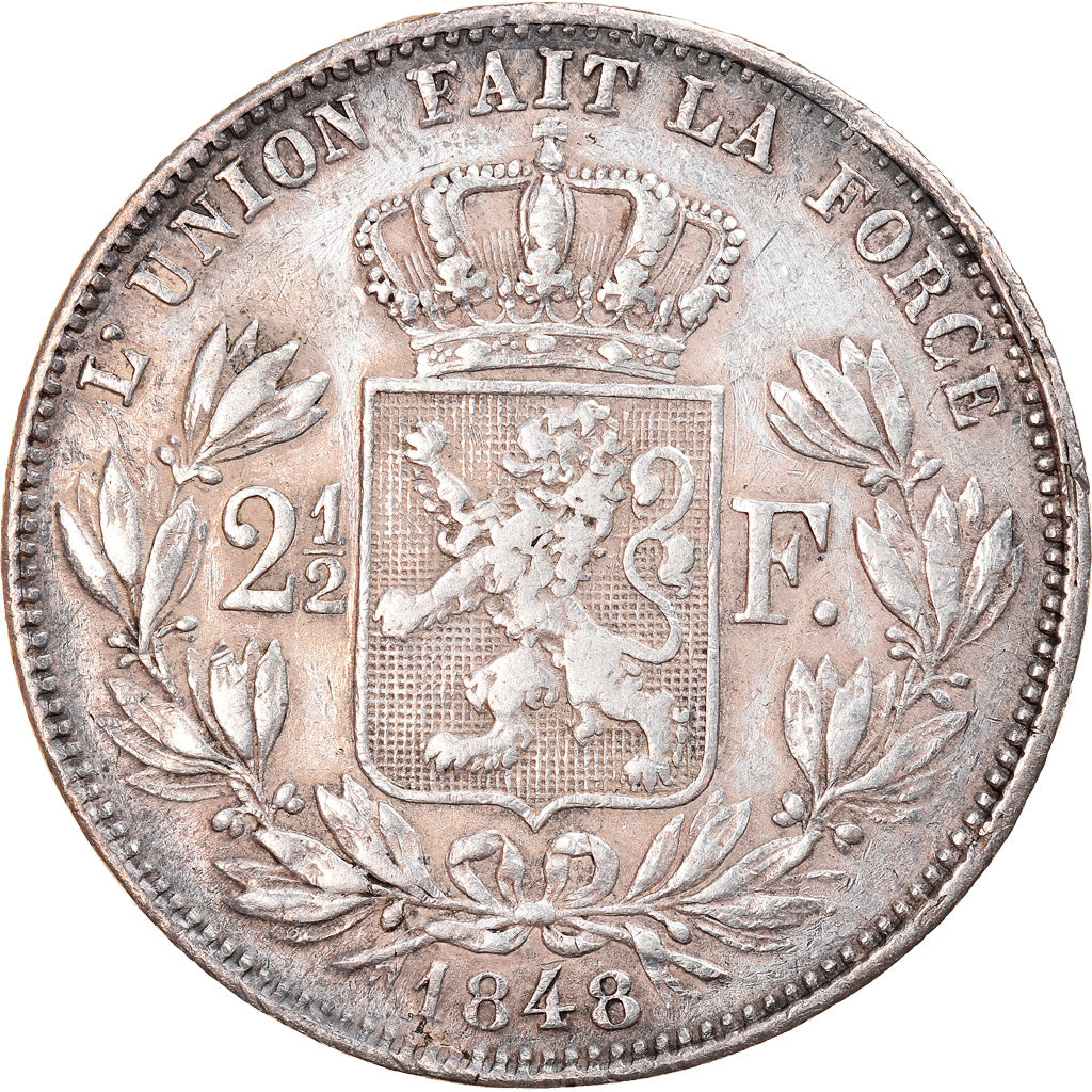 Coin, Belgium, Leopold I, 2-1/2 Francs, 1848, Brussels, EF(40-45), Silver, KM:11