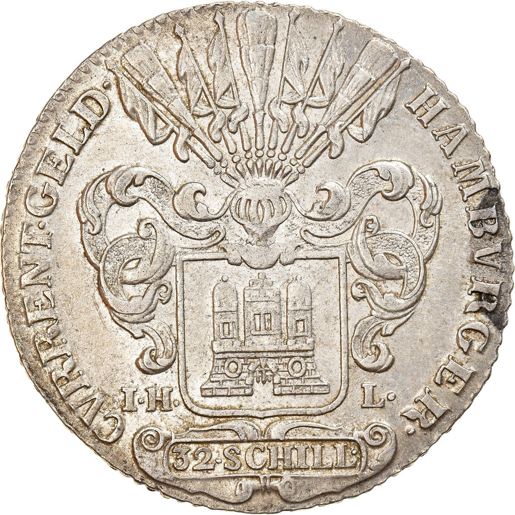Coin, German States, HAMBURG, Franz I, 32 Schilling, 2 Mark, 1755, AU(50-53)