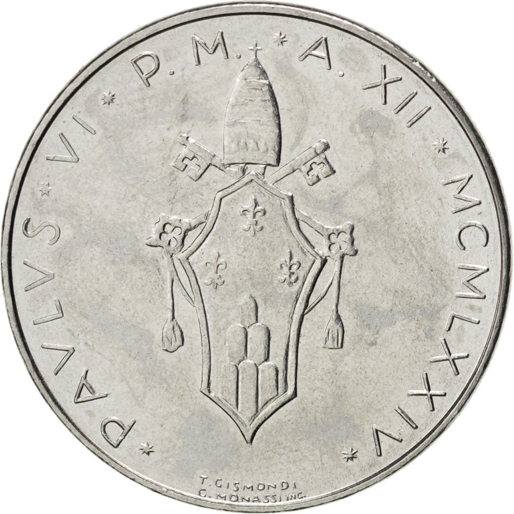 Coin, VATICAN CITY, Paul VI, 50 Lire, 1974, MS(63), Stainless Steel, KM:121