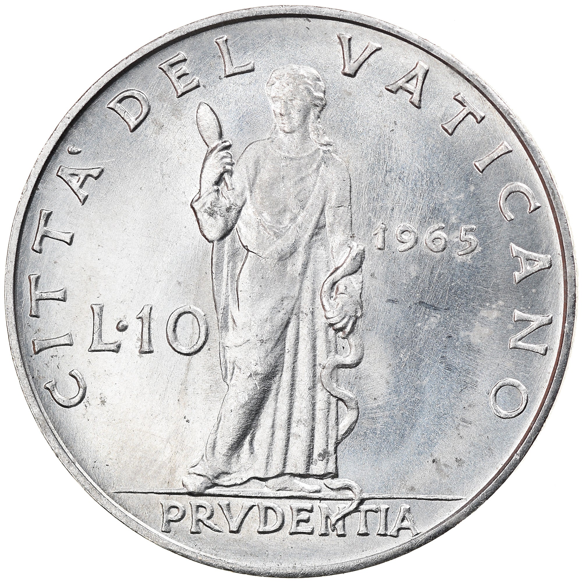 Coin, VATICAN CITY, Paul VI, 10 Lire, 1965, MS(63), Aluminum, KM:79.2