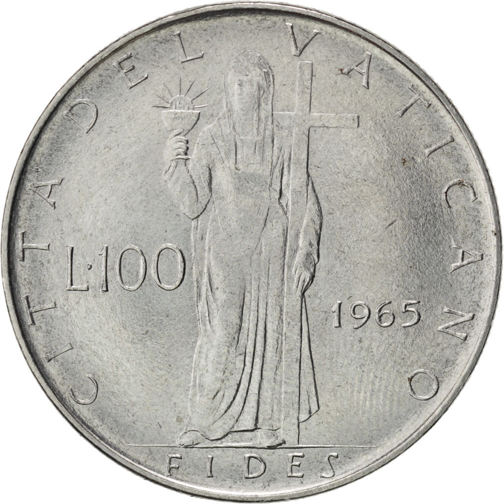 Coin, VATICAN CITY, Paul VI, 100 Lire, 1965, MS(63), Stainless Steel, KM:82.2