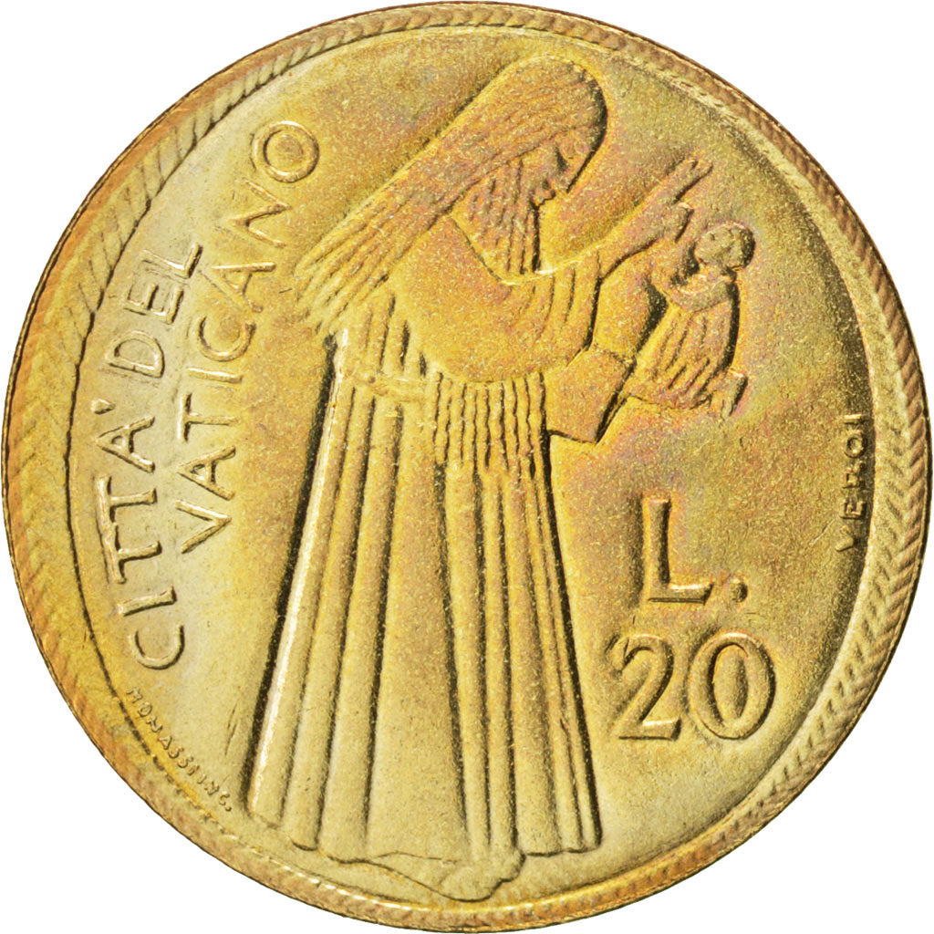 Coin, VATICAN CITY, Paul VI, 20 Lire, 1975, MS(63), Aluminum-Bronze, KM:128