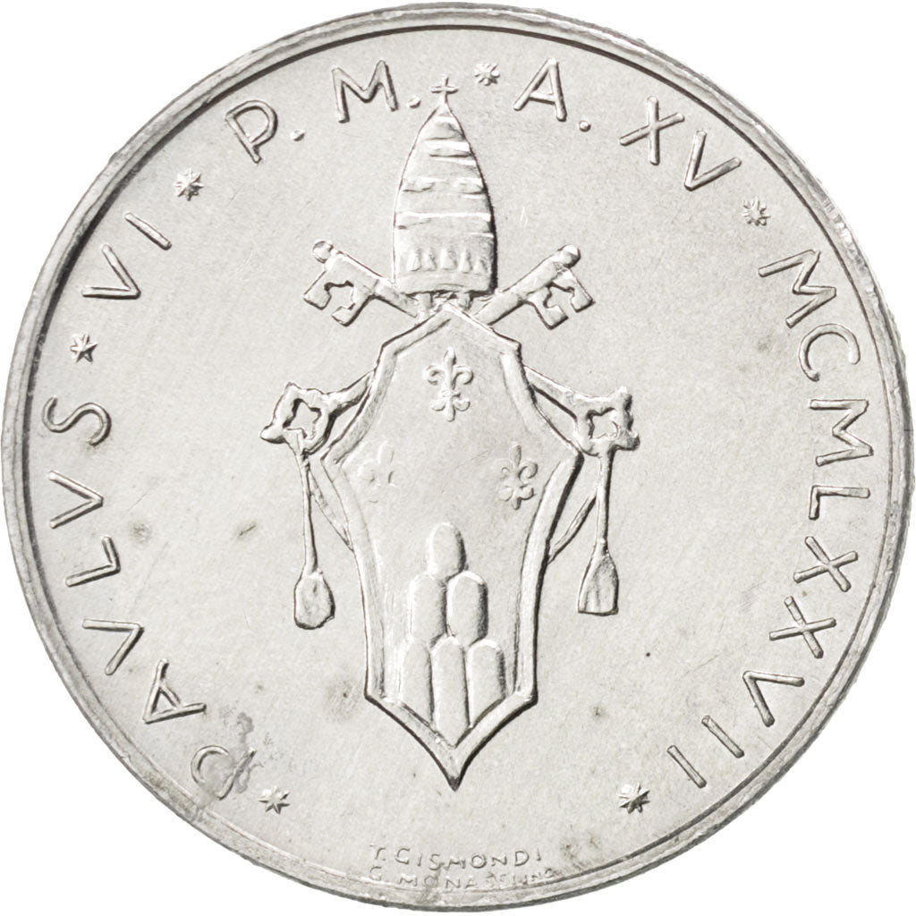 Münze, Vatikanstadt, Paul VI, 10 Lire, 1977, VZ, Aluminium, KM:119