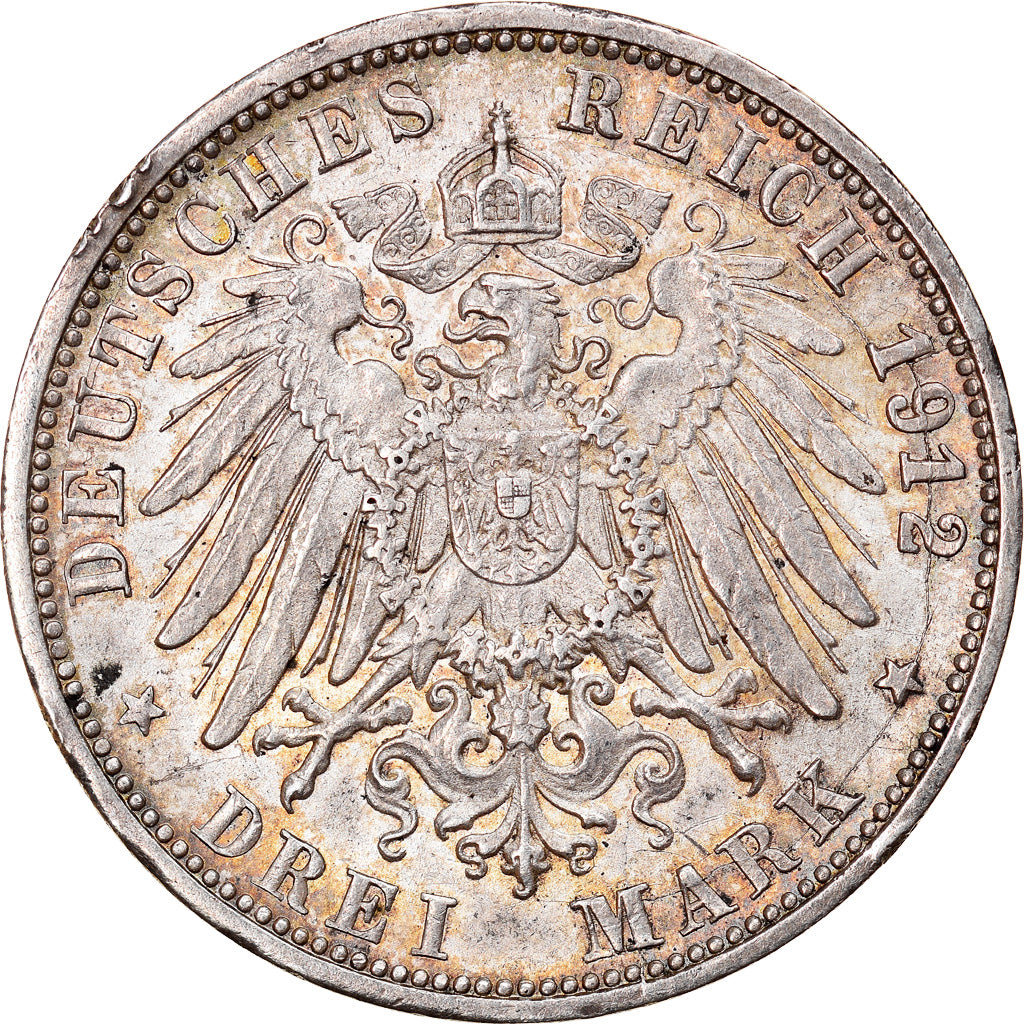 Münze, Deutsch Staaten, WURTTEMBERG, Wilhelm II, 3 Mark, 1912, Freudenstadt