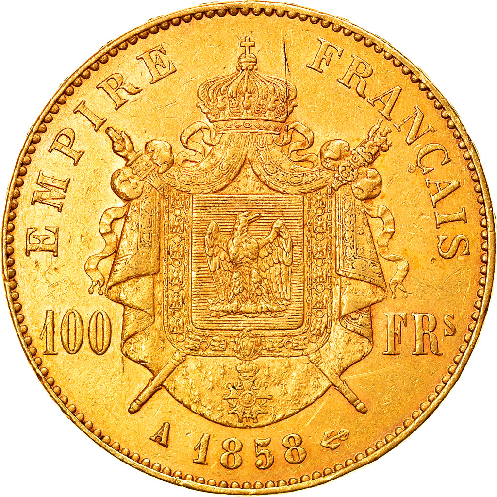 Coin, France, Napoleon III, 100 Francs, 1858, Paris, EF(40-45), Gold