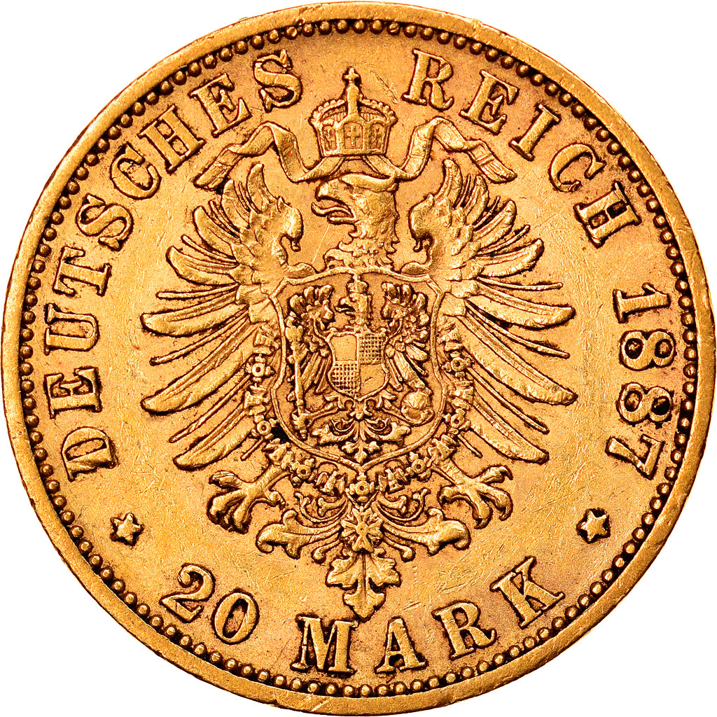 Duché de Saxe-Altenbourg, Ernest I, 20 Mark, 1887, Berlin, Or, TTB, KM:34