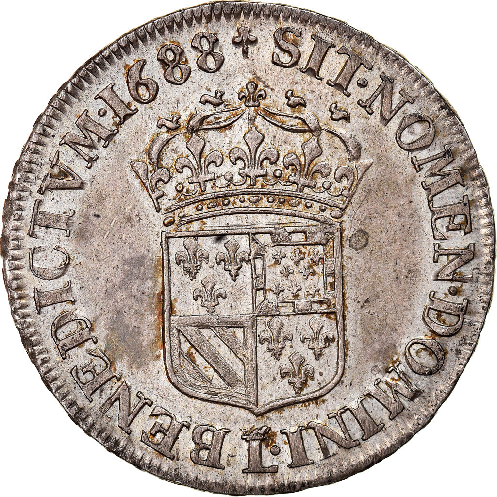 França, Louis XIV, 1/4 Ecu de Flandre, 1688, Lille, Prata, AU(50-53)