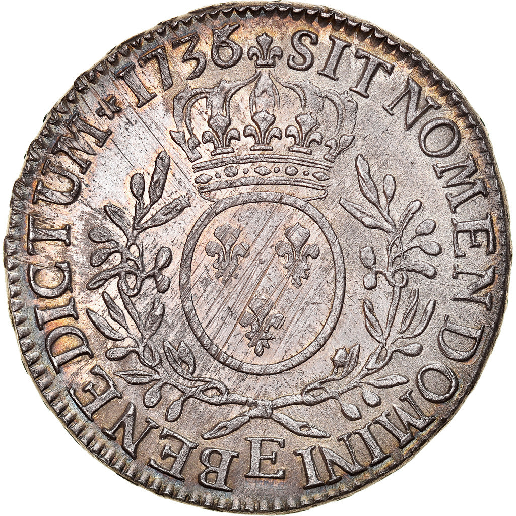 France, Louis XV, Ecu aux branches d'olivier, 1736/5, Tours, Silver, AU(55-58)