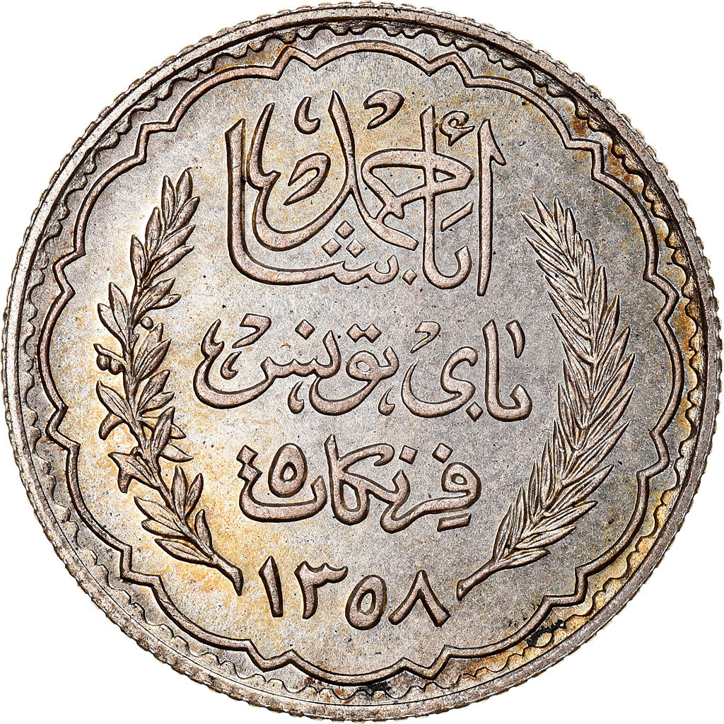 Coin, Tunisia, Ahmad Pasha Bey, 5 Francs, 1939, Paris, ESSAI, MS(65-70), Silver