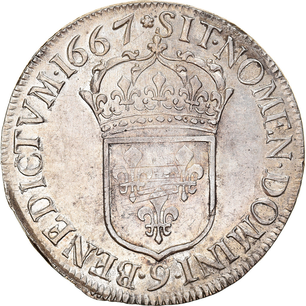 Francia, Louis XIV, Écu au portrait apollinien, 1667, Rennes, Rare, Argento