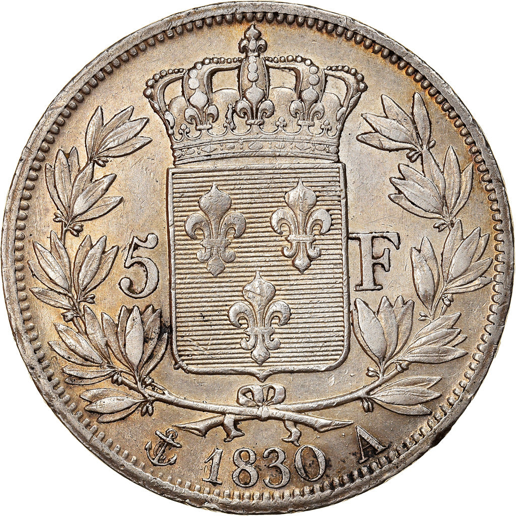 Moneda, Francia, Charles X, 5 Francs, 1830, Paris, MBC+, Plata, KM:727