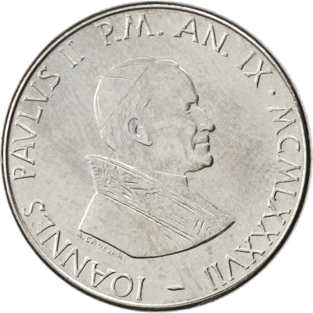 Coin, VATICAN CITY, John Paul II, 50 Lire, 1987, MS(63), Stainless Steel, KM:201