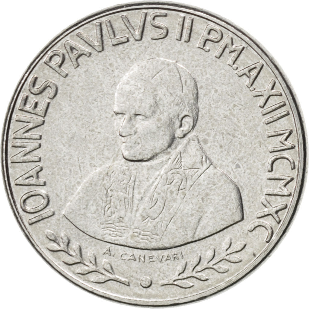 Coin, VATICAN CITY, John Paul II, 50 Lire, 1990, MS(63), Stainless Steel, KM:222