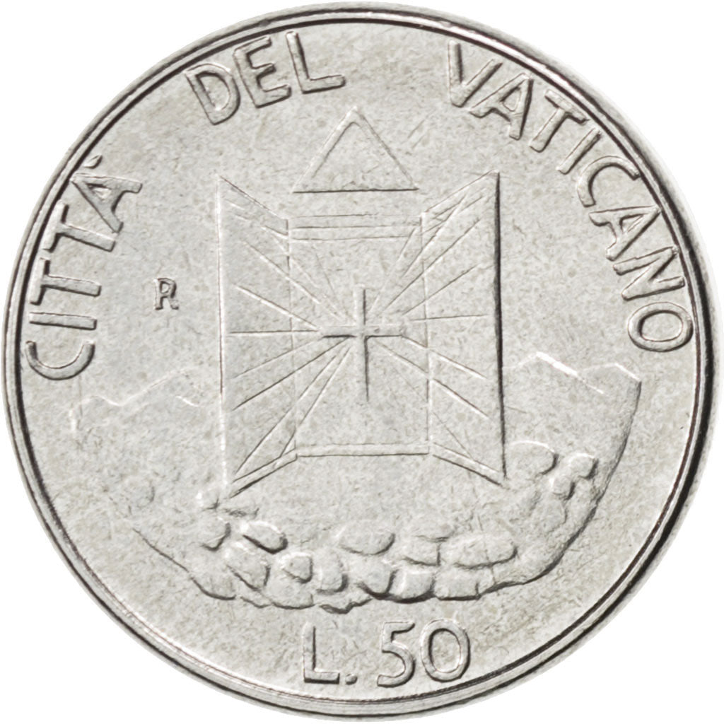 Coin, VATICAN CITY, John Paul II, 50 Lire, 1990, MS(63), Stainless Steel, KM:222