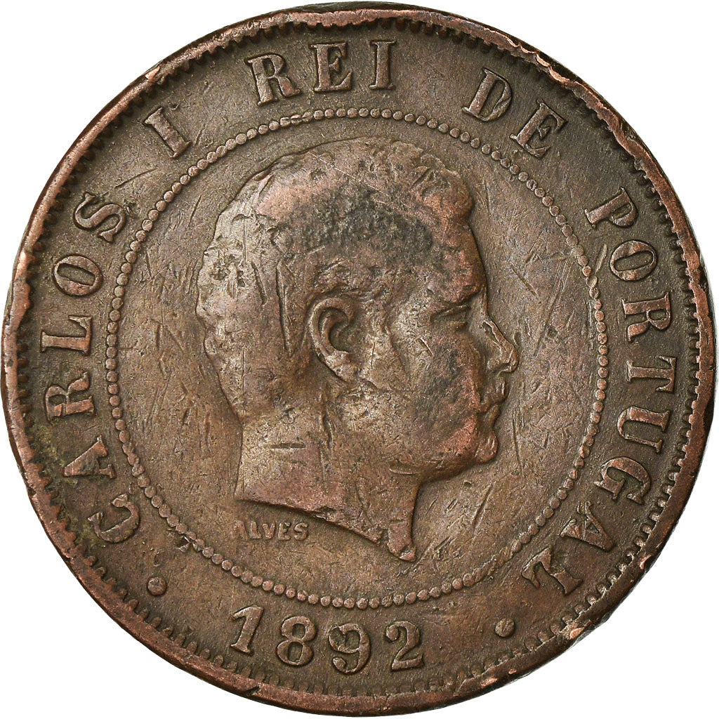 Münze, Portugal, Carlos I, 20 Reis, 1892, SS, Bronze, KM:533