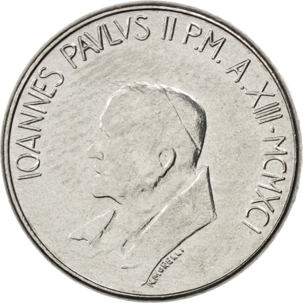 Münze, Vatikanstadt, John Paul II, 50 Lire, 1991, UNZ, Stainless Steel, KM:230