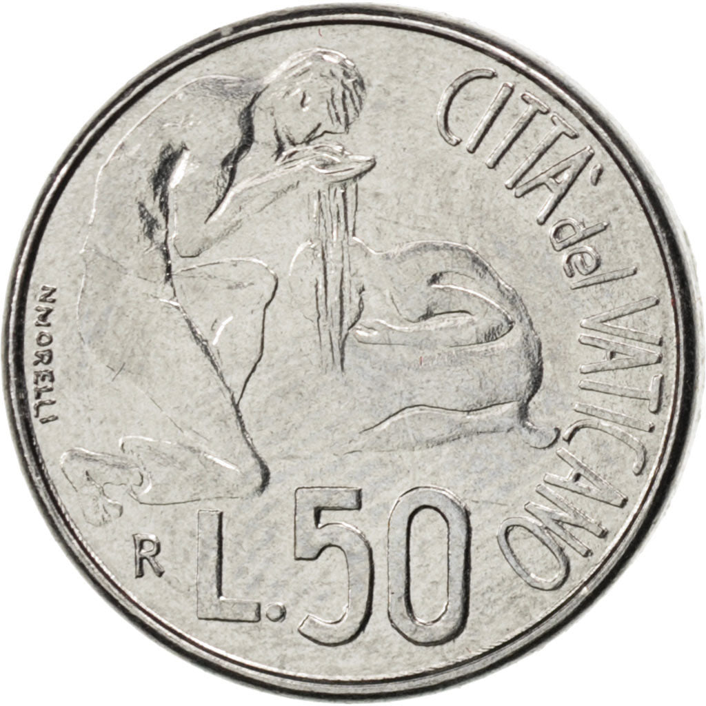 Münze, Vatikanstadt, John Paul II, 50 Lire, 1991, UNZ, Stainless Steel, KM:230