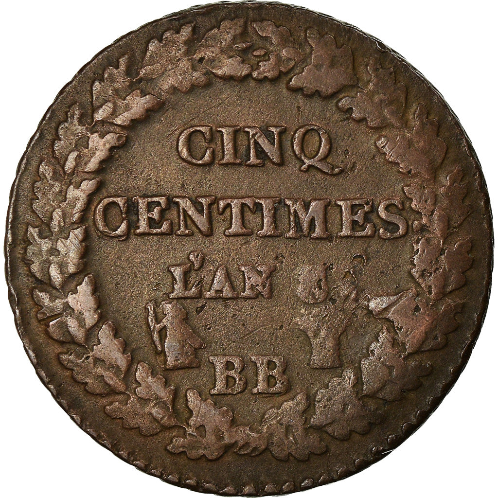 Moneda, Francia, Dupré, 5 Centimes, AN 8, Strasbourg, BC+, Bronce, KM:640.4