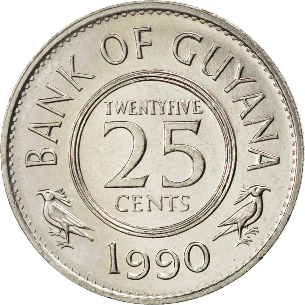 Coin, Guyana, 25 Cents, 1990, MS(63), Copper-nickel, KM:34
