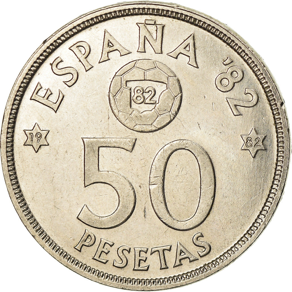 Moeda, Espanha, Juan Carlos I, 50 Pesetas, 1982, AU(55-58), Cobre-níquel