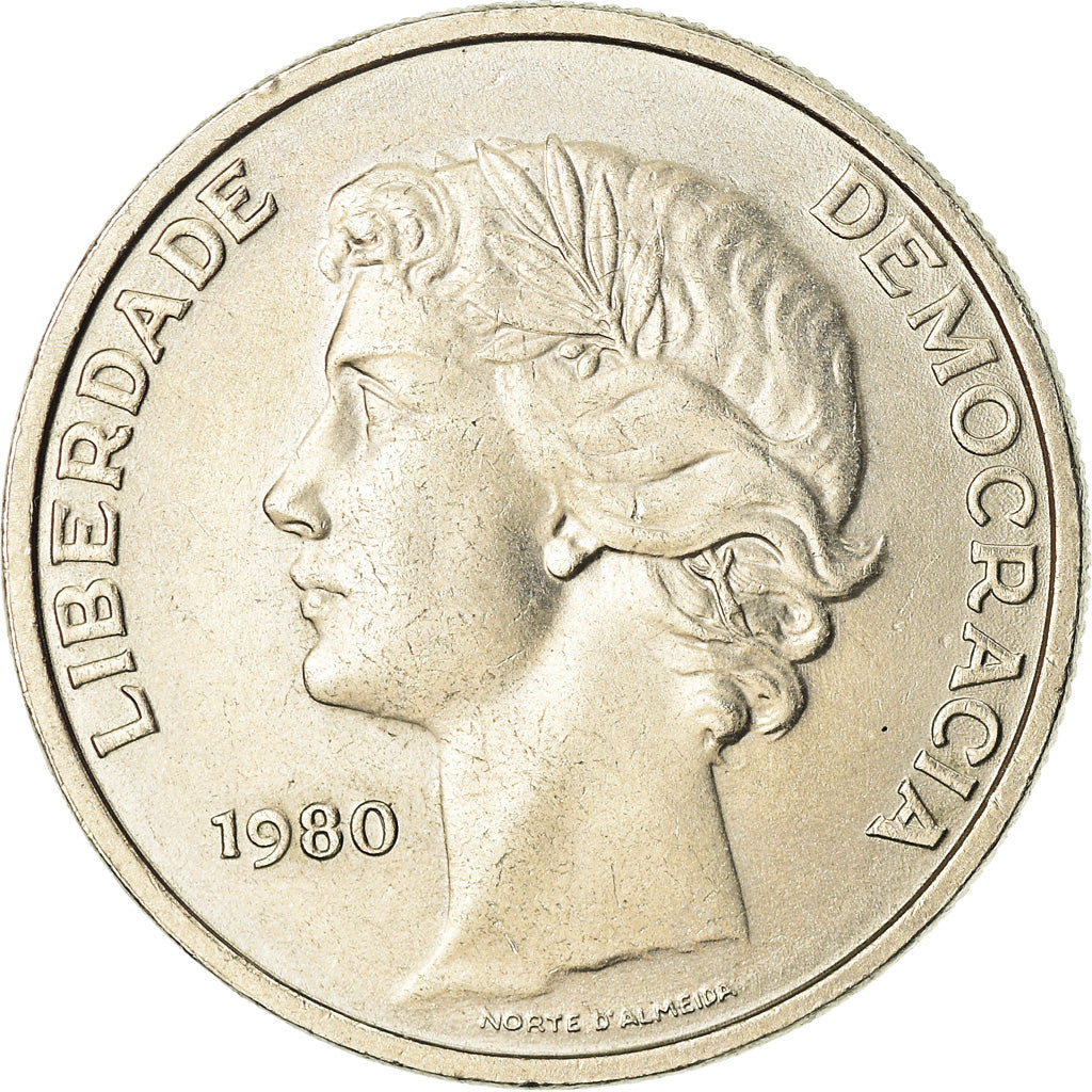 Moneta, Portugal, 25 Escudos, 1980, AU(55-58), Miedź-Nikiel, KM:607a
