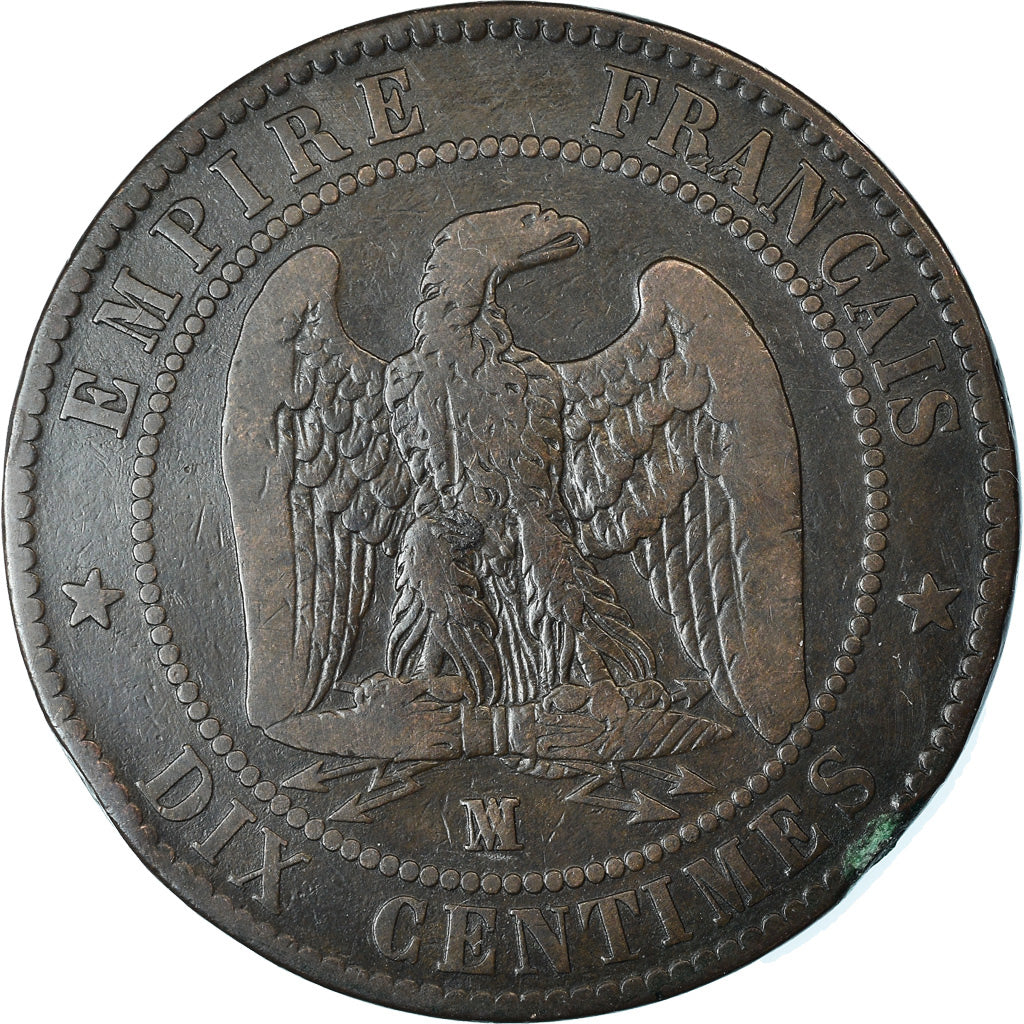 Moeda, França, Napoleon III, 10 Centimes, 1855, Marseille, VF(20-25)