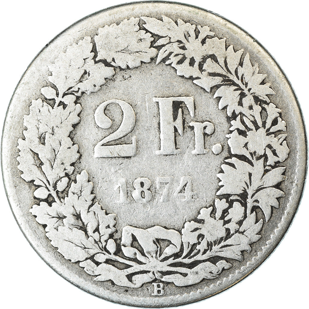 Coin, Switzerland, 2 Francs, 1874, Bern, VF(20-25), Silver, KM:21