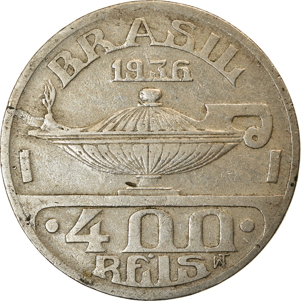 Coin, Brazil, 400 Reis, 1936, EF(40-45), Copper-nickel, KM:539