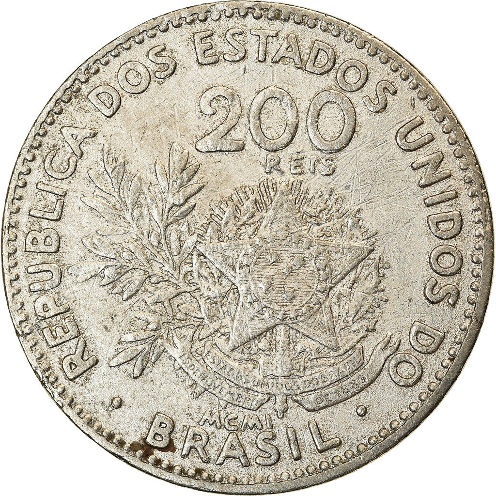 Moneda, Brasil, 200 Reis, 1901, MBC, Cobre - níquel, KM:504
