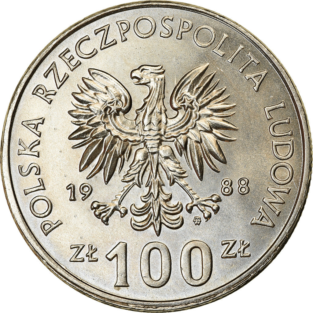Moeda, Polónia, 100 Zlotych, 1988, Warsaw, AU(55-58), Cobre-níquel, KM:182