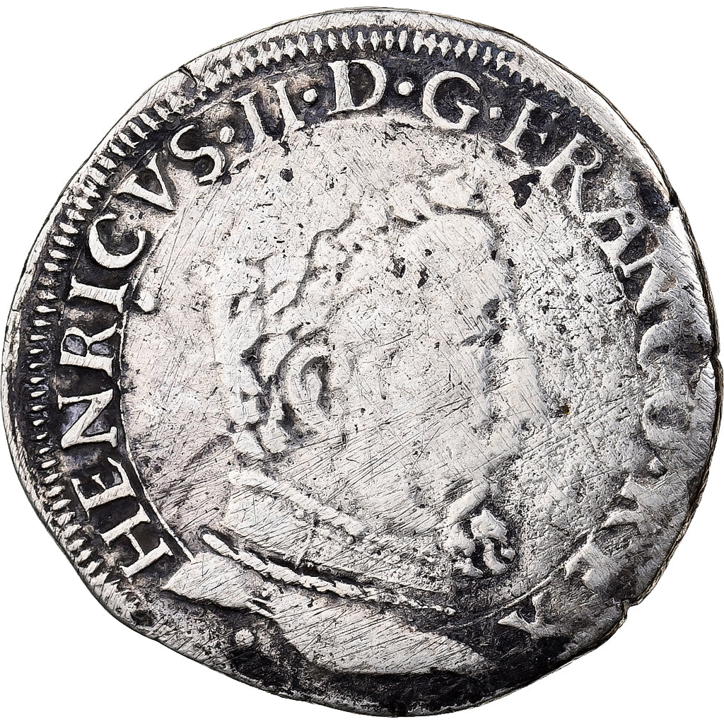 France, Henri II, Teston, 1555, Toulouse, Silver, VF(20-25), Gadoury:373D