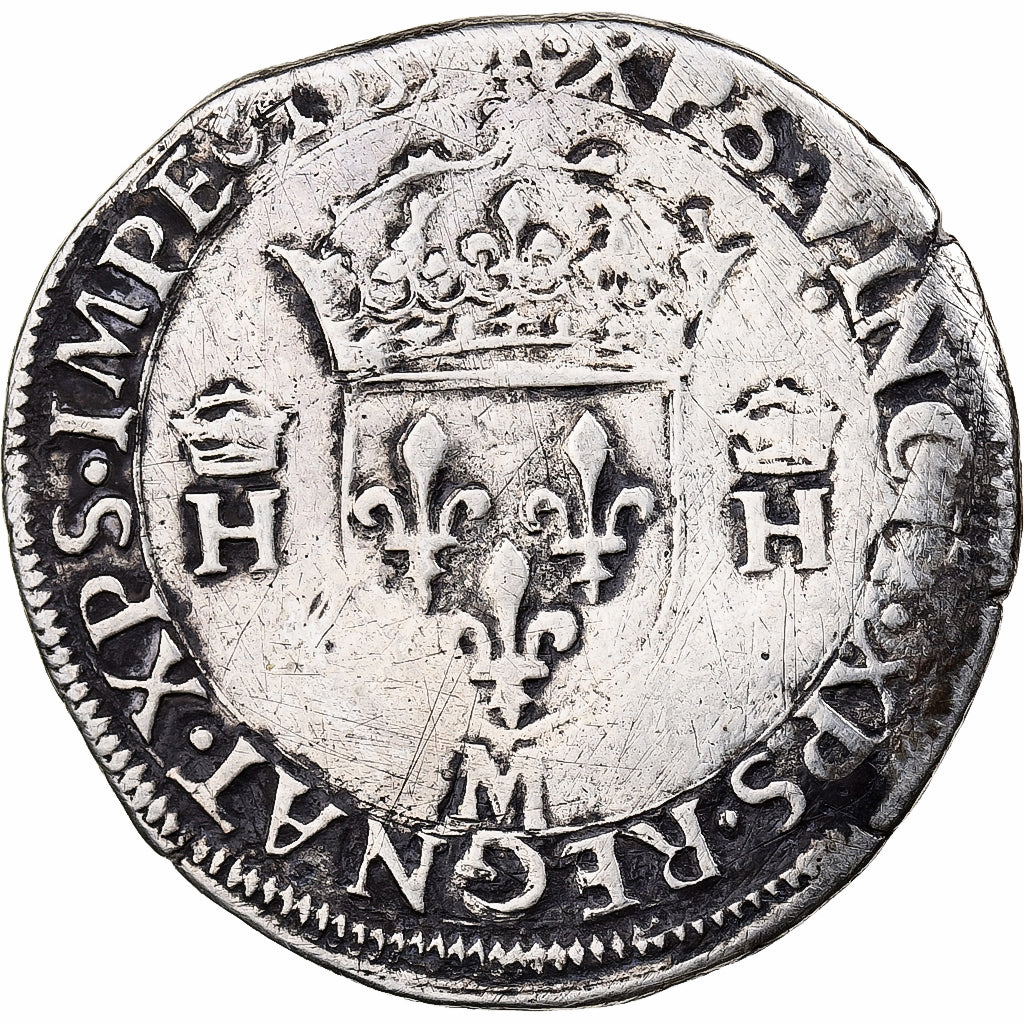 France, Henri II, Teston, 1555, Toulouse, Silver, VF(20-25), Gadoury:373D