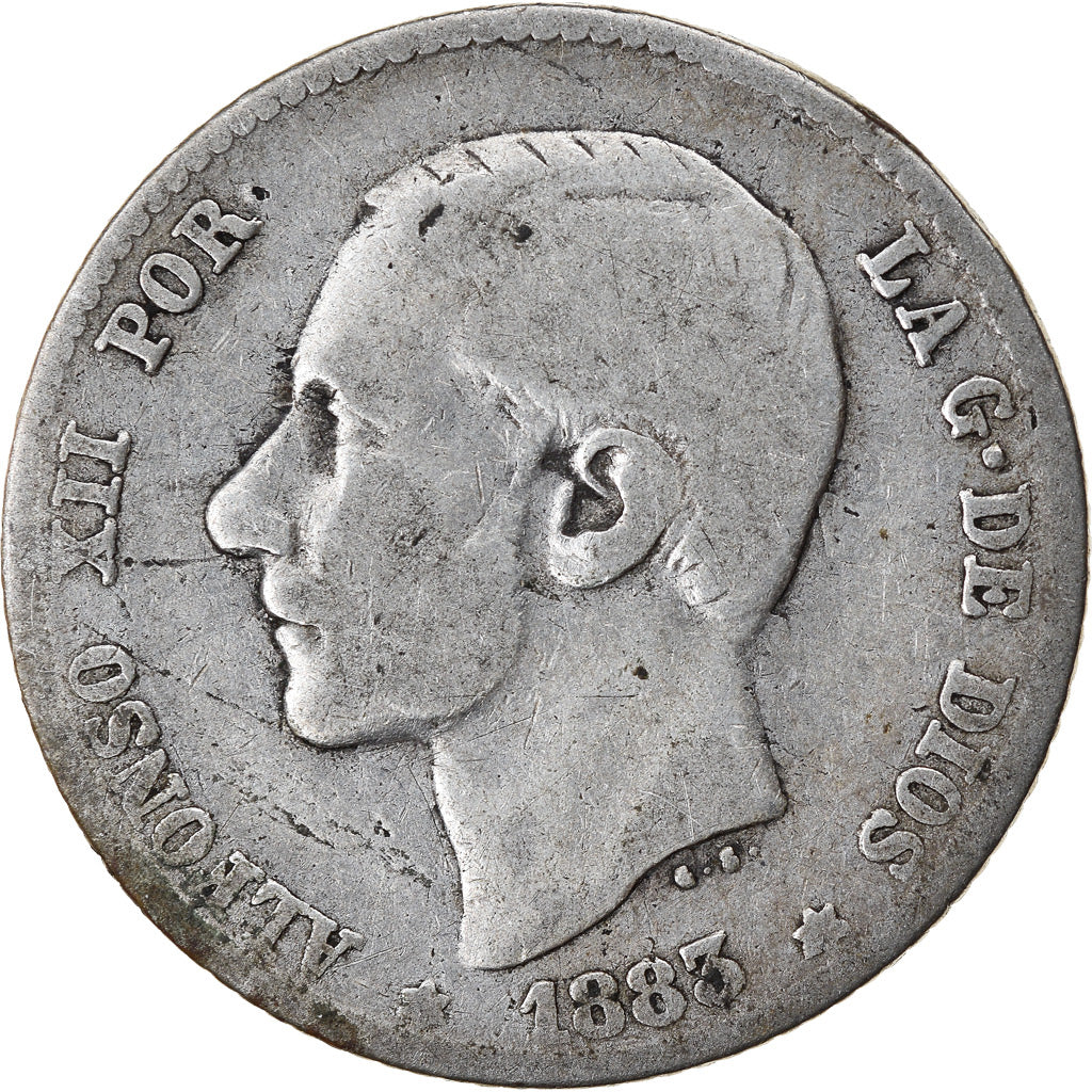 Moneta, Hiszpania, Alfonso XII, Peseta, 1883, Madrid, VF(20-25), Srebro, KM:686
