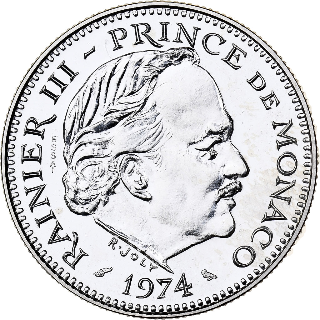Monaco, Rainier III, 5 Francs, 1974, Paris, Pattern, Zilver, UNC, Gadoury:MC153