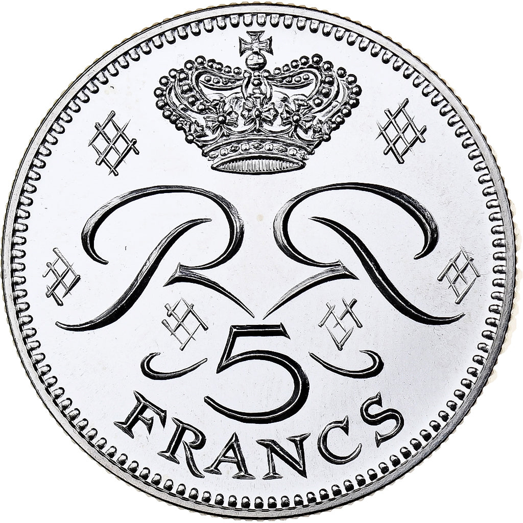 Monaco, Rainier III, 5 Francs, 1974, Paris, Pattern, Zilver, UNC, Gadoury:MC153